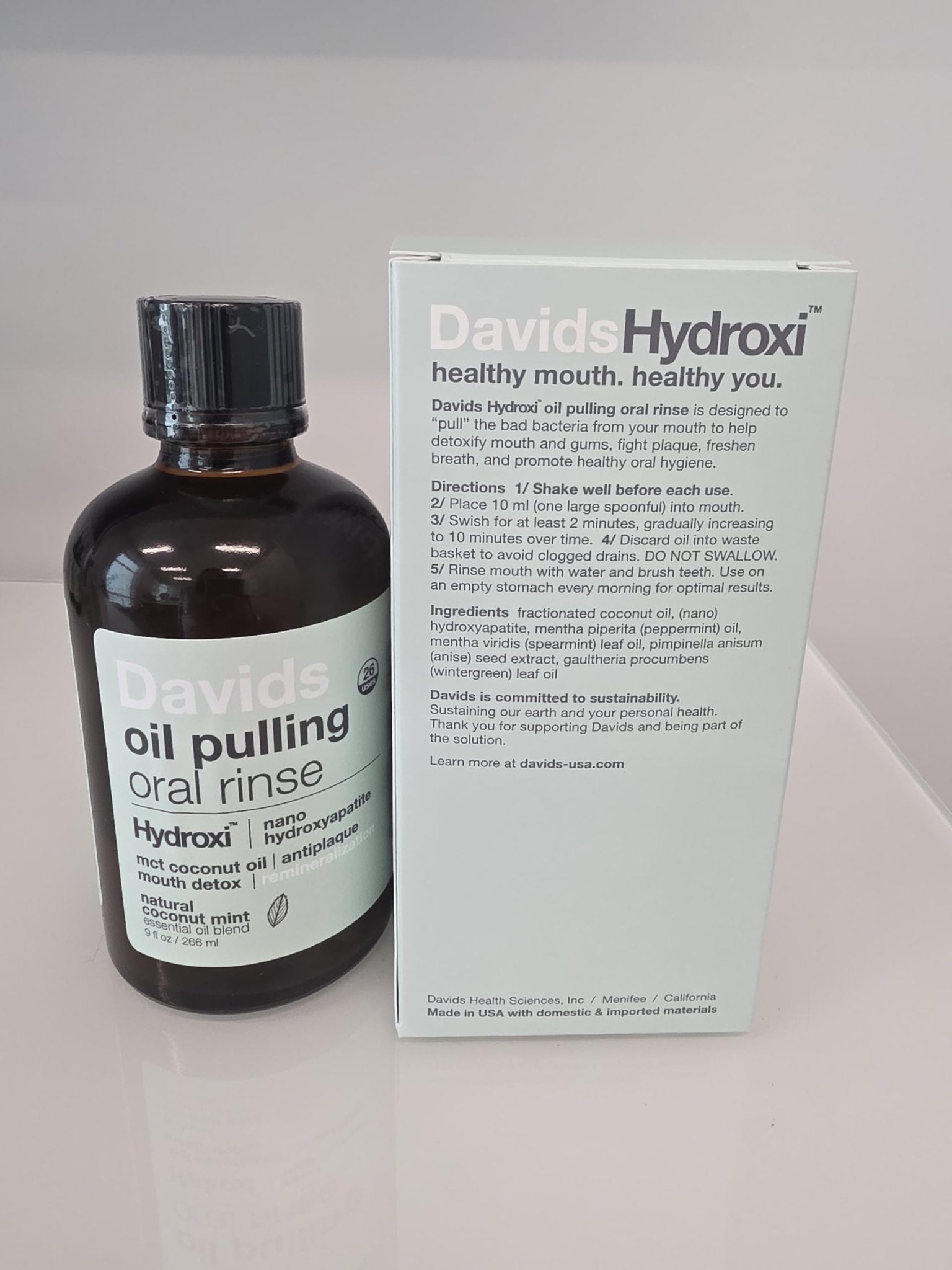 Davids Nano Hydroxyapatite Oil Pulling Oral Rinse Mouthwash, 100% MCT Coconut Oil, Promotes Teeth and Gum Health, Natural Whitening, Essential Oils - dailyvitalstore