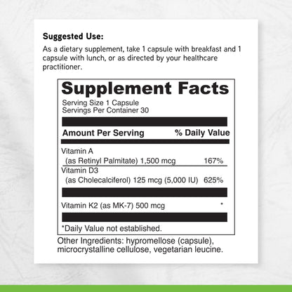 DAVINCI Labs ADK - Helps Support Bone, Heart & Immune Health - Dietary Supplement with Vitamins A, D3 & K2 (as MK-7) - Vegetarian - dailyvitalstore