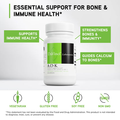 DAVINCI Labs ADK - Helps Support Bone, Heart & Immune Health - Dietary Supplement with Vitamins A, D3 & K2 (as MK-7) - Vegetarian - dailyvitalstore