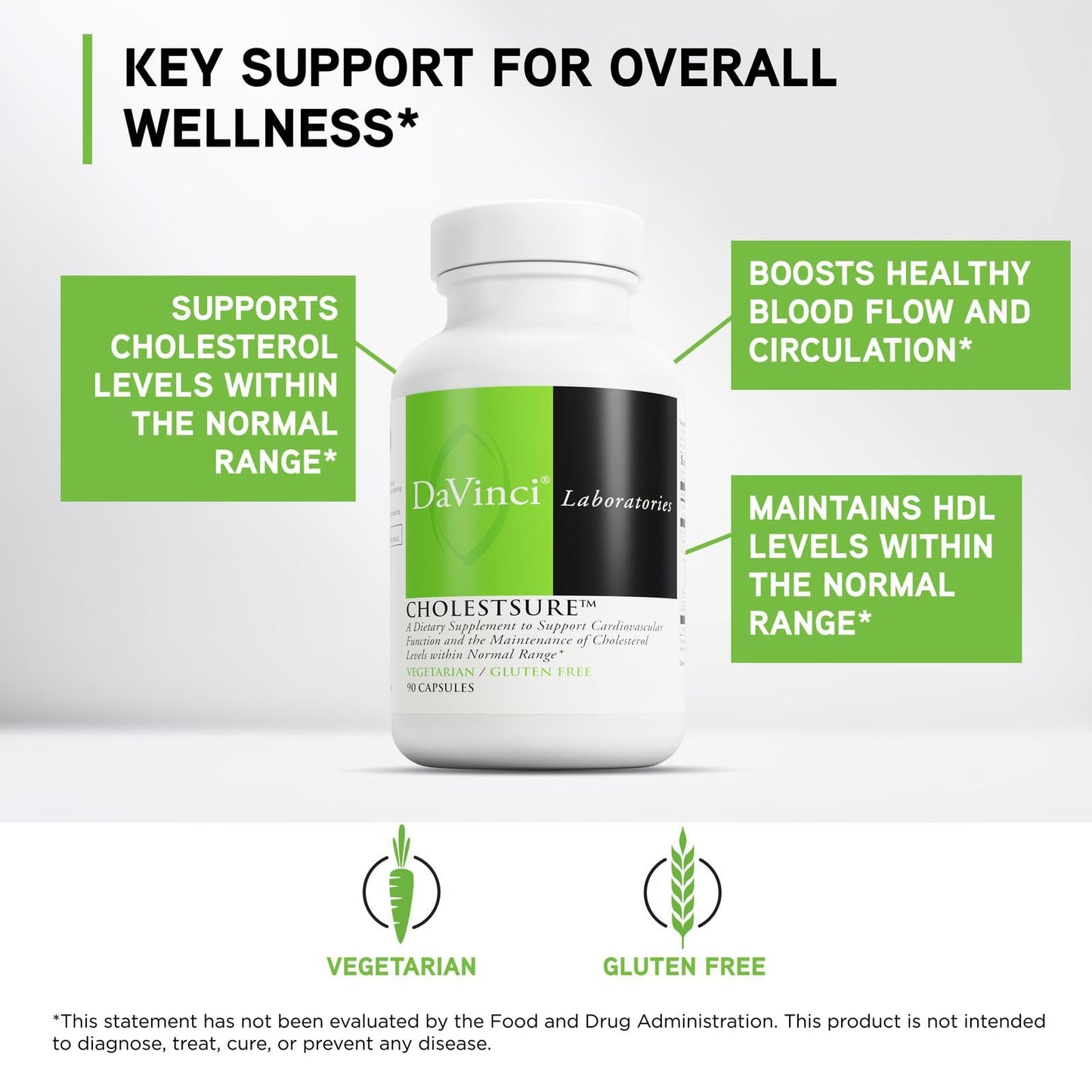 DAVINCI Labs CholestSure Supplement - Supports Cardiovascular Function - Helps Maintain Healthy Cholesterol Levels in a Normal Range - with CoQ10 - Gluten Free - 90 Vegetarian Capsules - dailyvitalstore