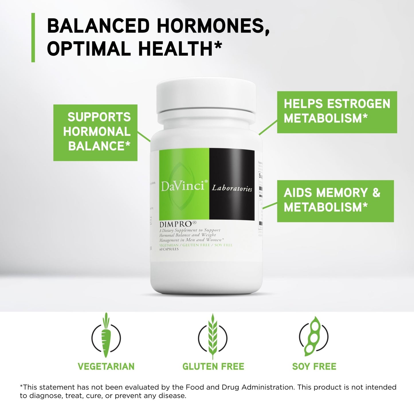 DAVINCI Labs DimPro - Dietary Supplement to Support Hormonal Balance in Men & Women & Healthy Weight Management* - with Vitamin E and More - Vegetarian - Soy-Free - Gluten-Free - 60 Capsules - dailyvitalstore