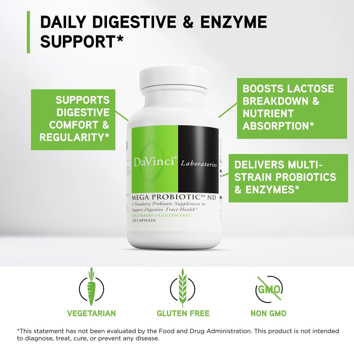 DAVINCI Labs Mega Probiotic ND - Non-Dairy Probiotic Supplement Supports Gut, Digestive & Brain Health* - Gut Health Support Supplement - dailyvitalstore