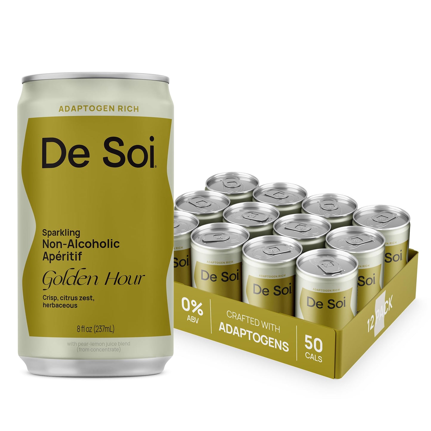 De Soi Golden Hour Mocktails NA Drinks 8 fl oz (12-pack) - Adaptogen Drink, Sparkling Drink with Calming Botanicals, Mocktail Drinks, Gluten Free, No Artificial Flavors - dailyvitalstore