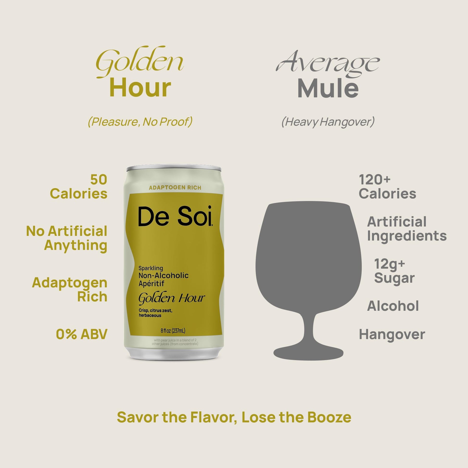 De Soi Golden Hour Mocktails NA Drinks 8 fl oz (12-pack) - Adaptogen Drink, Sparkling Drink with Calming Botanicals, Mocktail Drinks, Gluten Free, No Artificial Flavors - dailyvitalstore