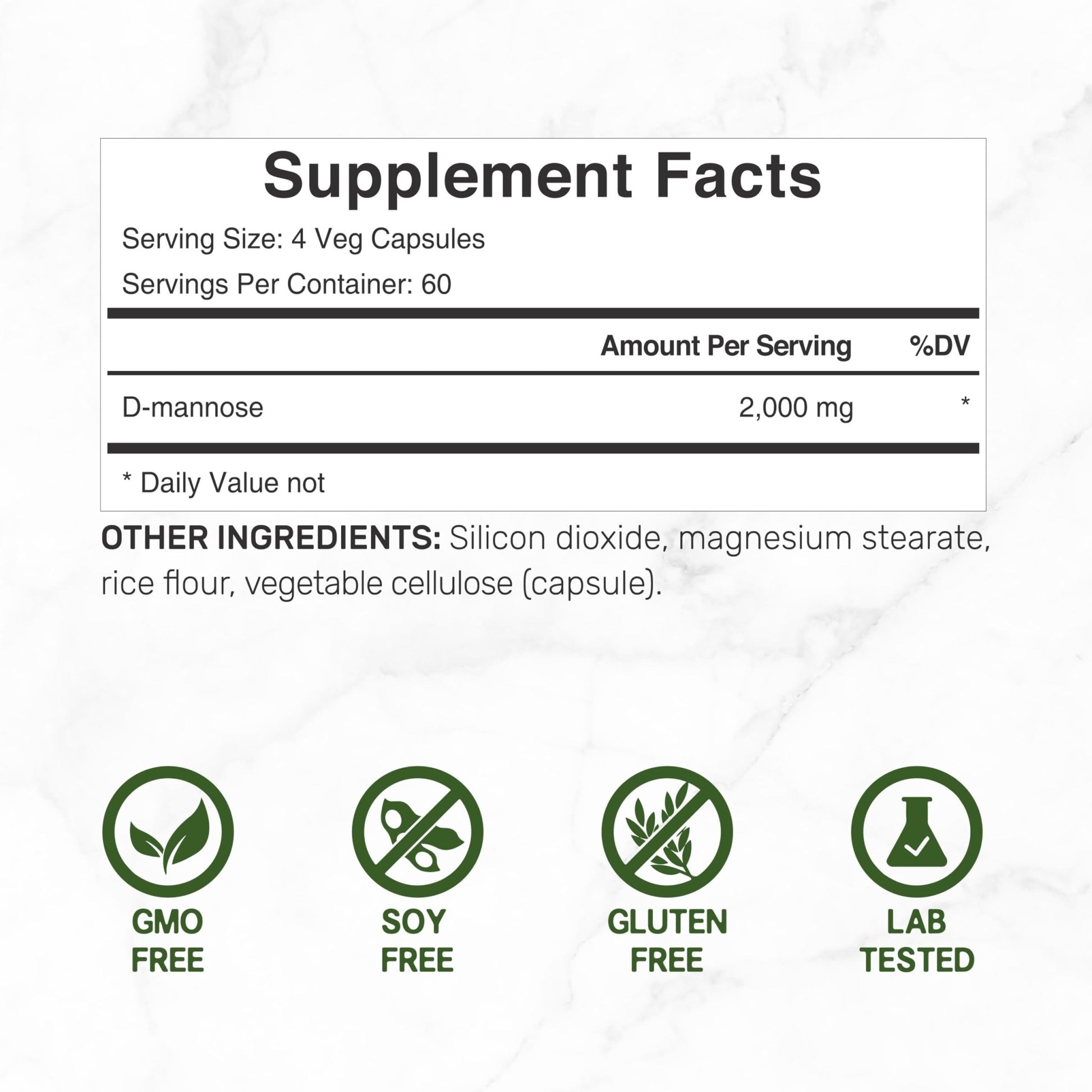 DEAL SUPPLEMENT D Mannose 500mg Capsules (2,000mg Per Serving), 240 Veggie Pills – Fast Acting Water-Soluble Form – Extra Strength Urinary Tract (UTI) Health Support – Non-GMO, Vegan Friendly - dailyvitalstore