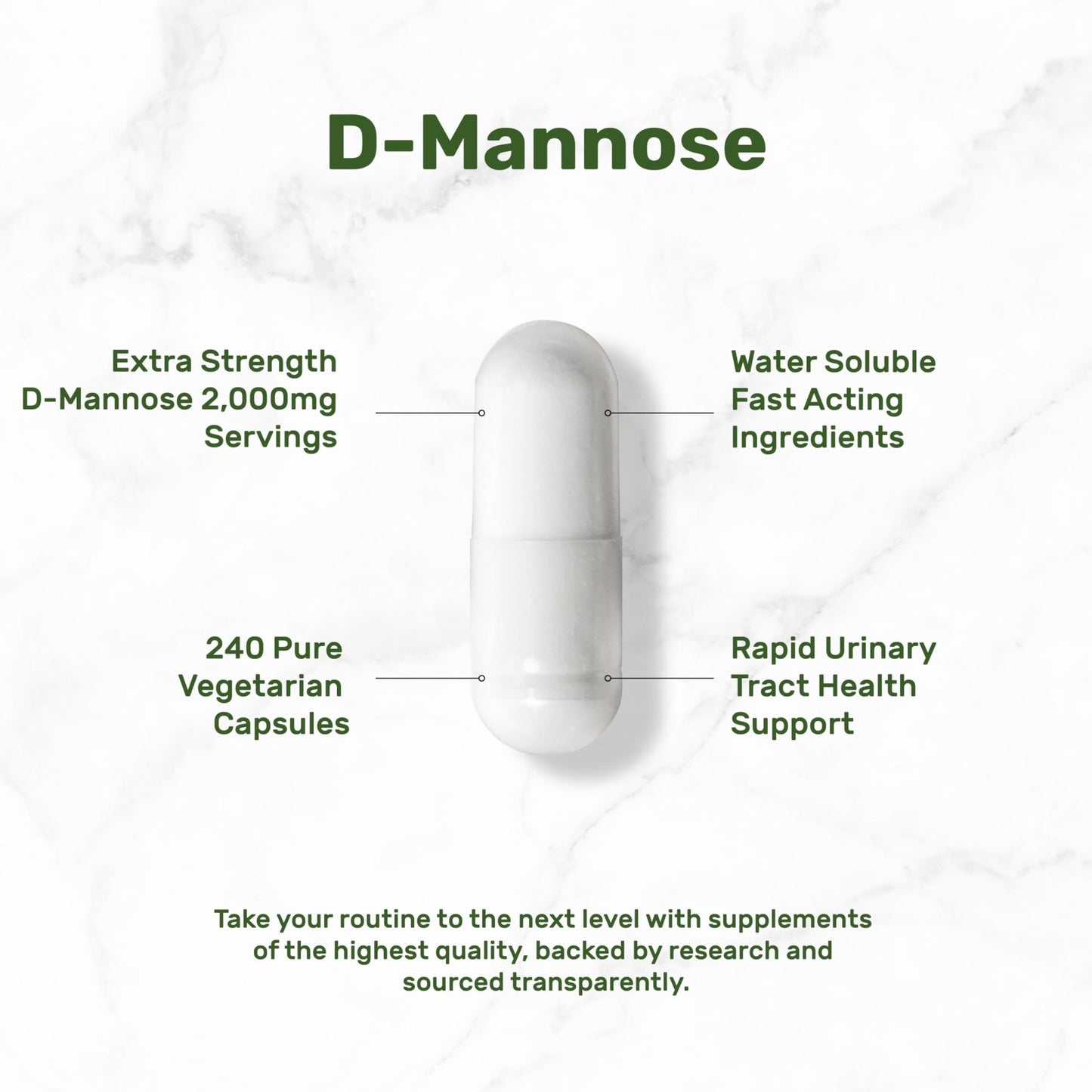 DEAL SUPPLEMENT D Mannose 500mg Capsules (2,000mg Per Serving), 240 Veggie Pills – Fast Acting Water-Soluble Form – Extra Strength Urinary Tract (UTI) Health Support – Non-GMO, Vegan Friendly - dailyvitalstore