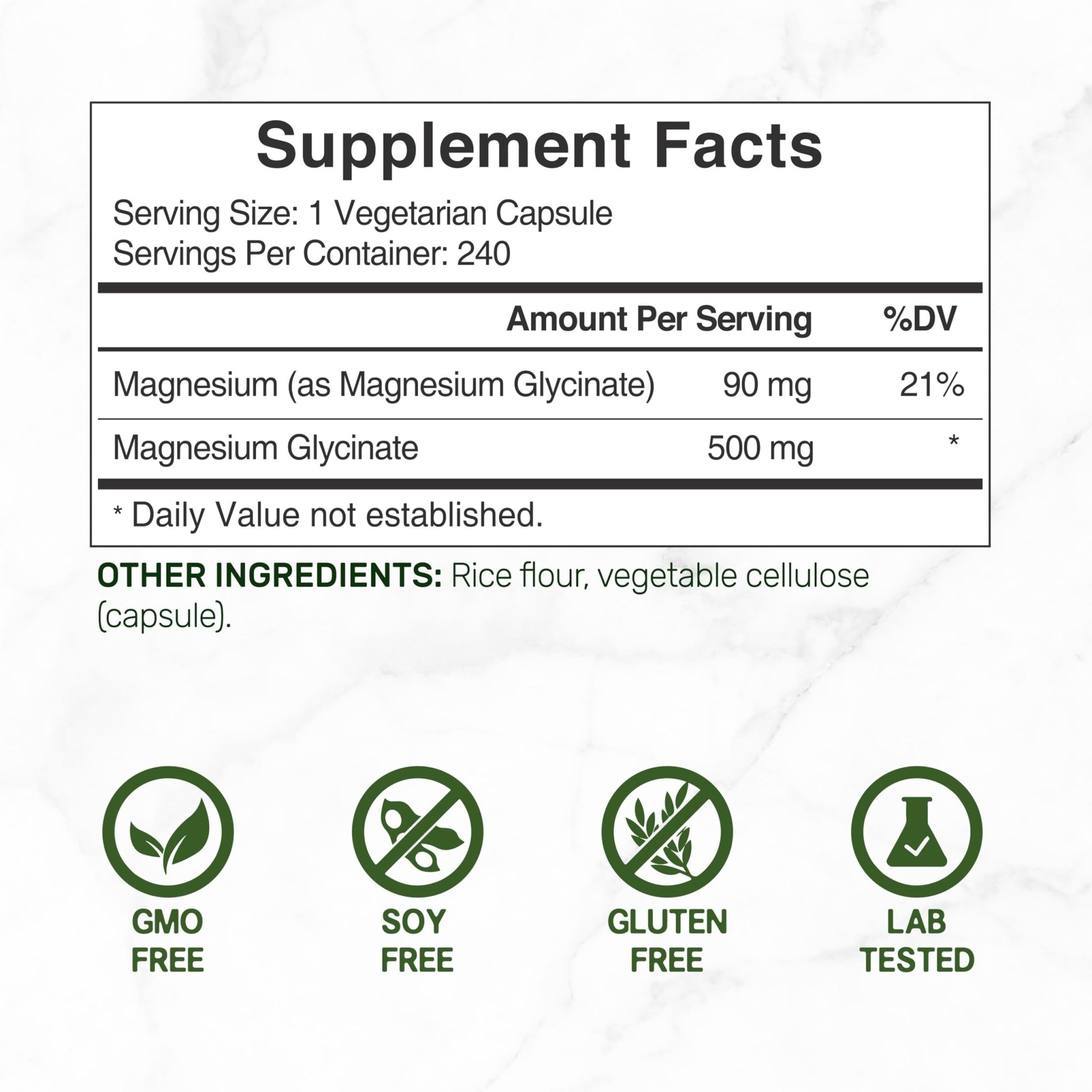 Deal Supplement Magnesium Glycinate 500mg, 240 Veggie Capsules | 100% Chelated for Easy Absorption | Essential Mineral Supplement | Non-GMO, Gluten-Free - dailyvitalstore
