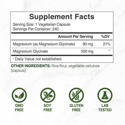 Deal Supplement Magnesium Glycinate 500mg, 240 Veggie Capsules | 100% Chelated for Easy Absorption | Essential Mineral Supplement | Non-GMO, Gluten-Free - dailyvitalstore