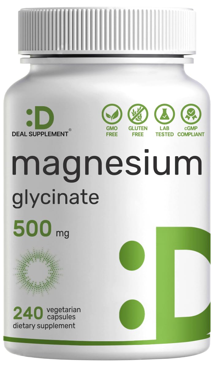 Deal Supplement Magnesium Glycinate 500mg, 240 Veggie Capsules | 100% Chelated for Easy Absorption | Essential Mineral Supplement | Non-GMO, Gluten-Free - dailyvitalstore