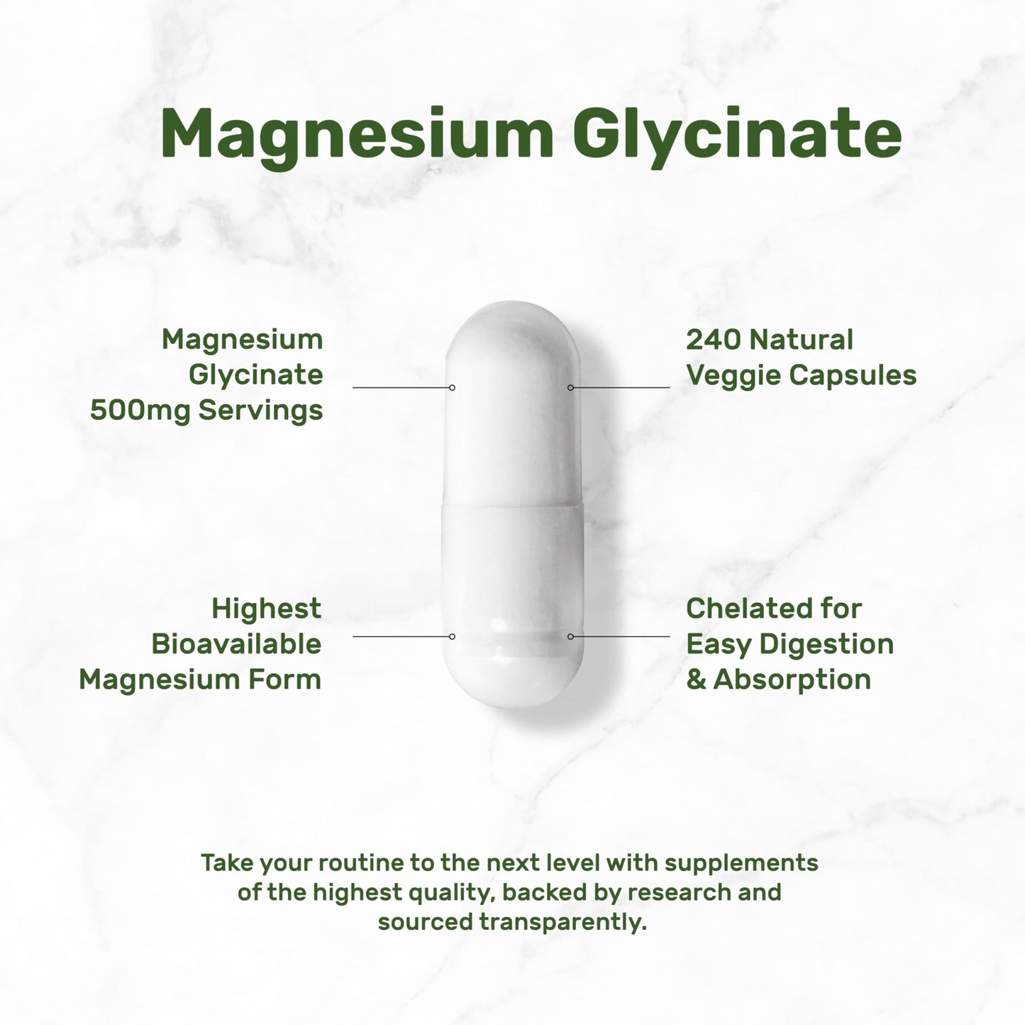 Deal Supplement Magnesium Glycinate 500mg, 240 Veggie Capsules | 100% Chelated for Easy Absorption | Essential Mineral Supplement | Non-GMO, Gluten-Free - dailyvitalstore