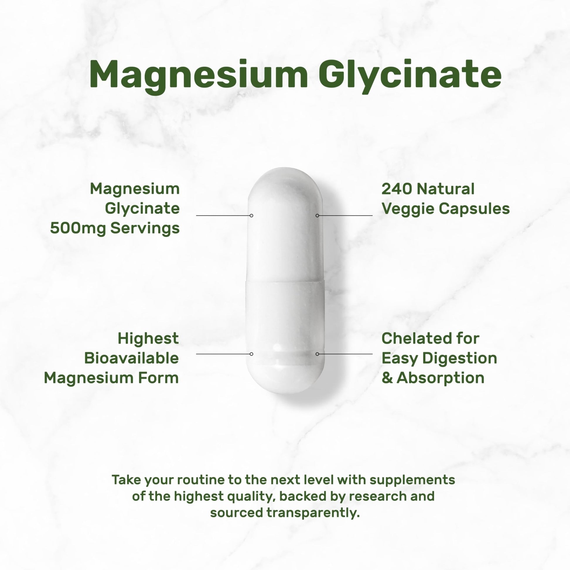 Deal Supplement Magnesium Glycinate 500mg, 240 Veggie Capsules | 100% Chelated for Easy Absorption | Essential Mineral Supplement | Non-GMO, Gluten-Free - dailyvitalstore
