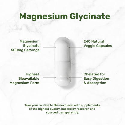 Deal Supplement Magnesium Glycinate 500mg, 240 Veggie Capsules | 100% Chelated for Easy Absorption | Essential Mineral Supplement | Non-GMO, Gluten-Free - dailyvitalstore