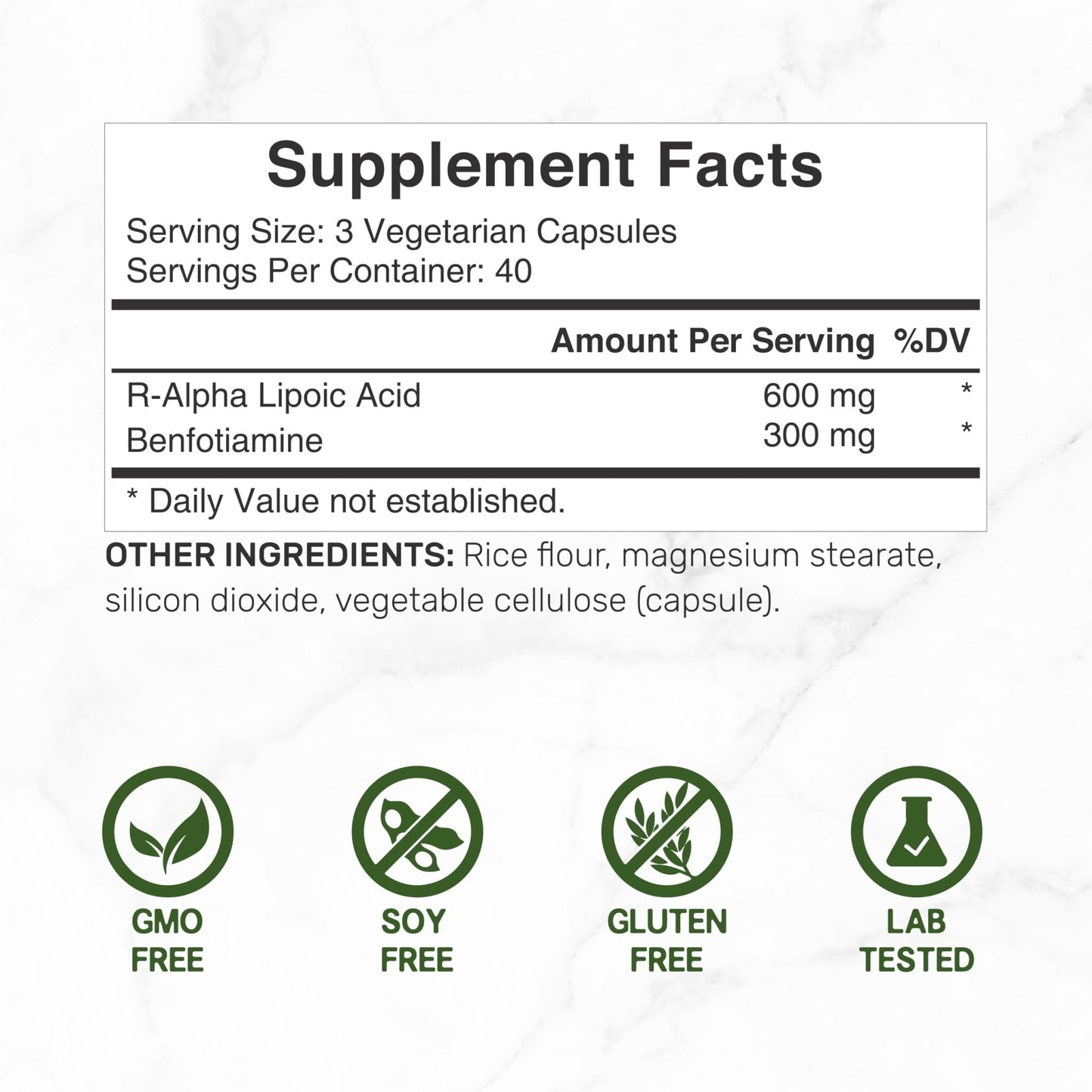 DEAL SUPPLEMENT R Alpha Lipoic Acid 600mg with Benfotiamine 300mg Per Serving, 120 Veggie Capsules – 200mg R-ALA Per Capsule – Antioxidant Supplement - dailyvitalstore