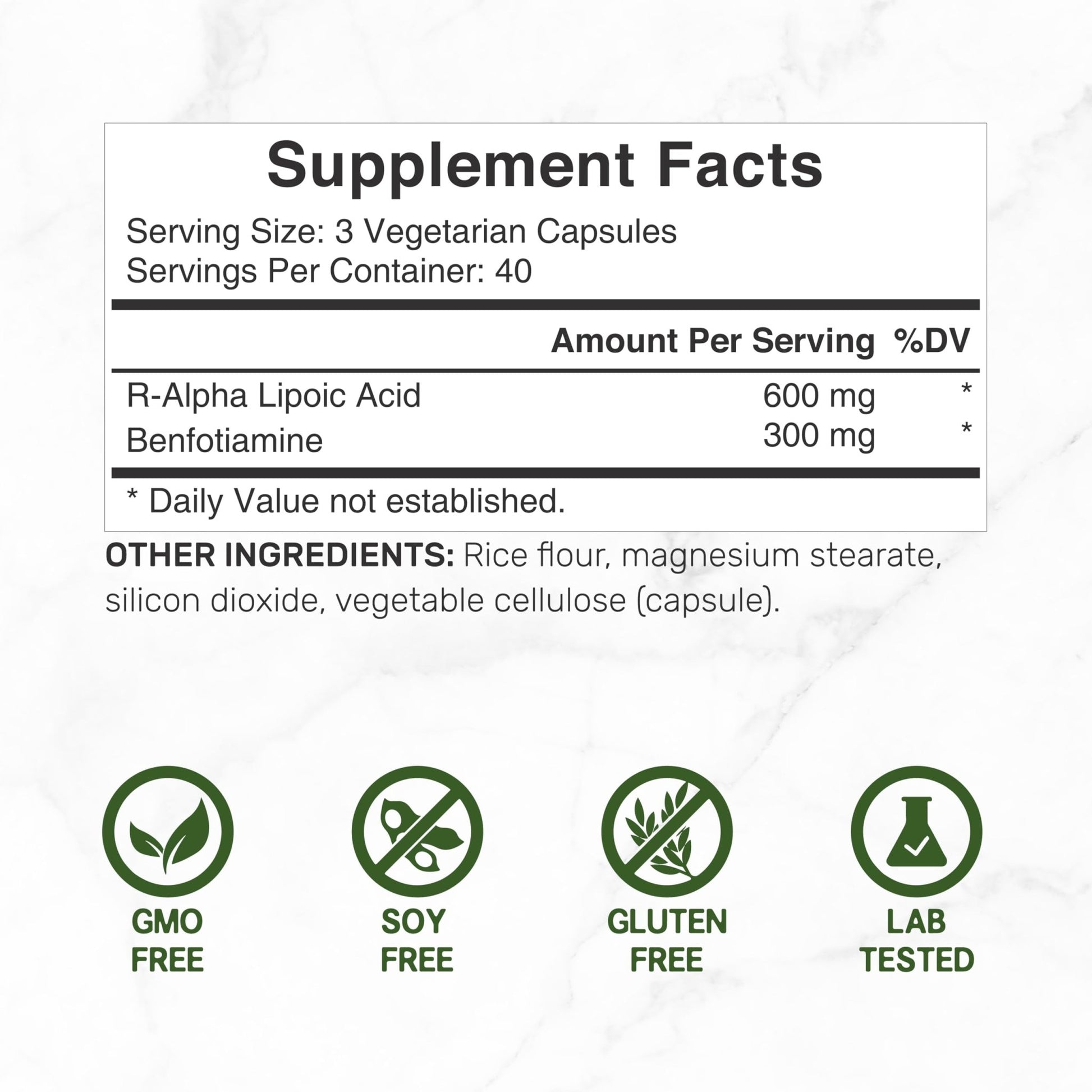 DEAL SUPPLEMENT R Alpha Lipoic Acid 600mg with Benfotiamine 300mg Per Serving, 120 Veggie Capsules – 200mg R-ALA Per Capsule – Antioxidant Supplement - dailyvitalstore