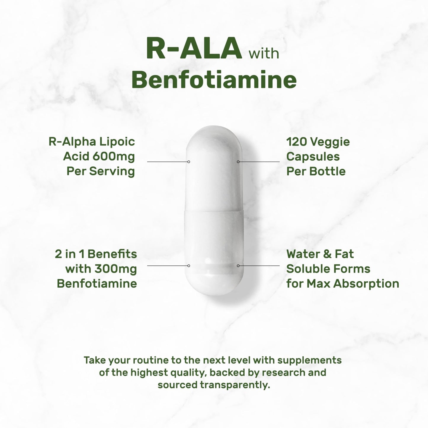 DEAL SUPPLEMENT R Alpha Lipoic Acid 600mg with Benfotiamine 300mg Per Serving, 120 Veggie Capsules – 200mg R-ALA Per Capsule – Antioxidant Supplement - dailyvitalstore