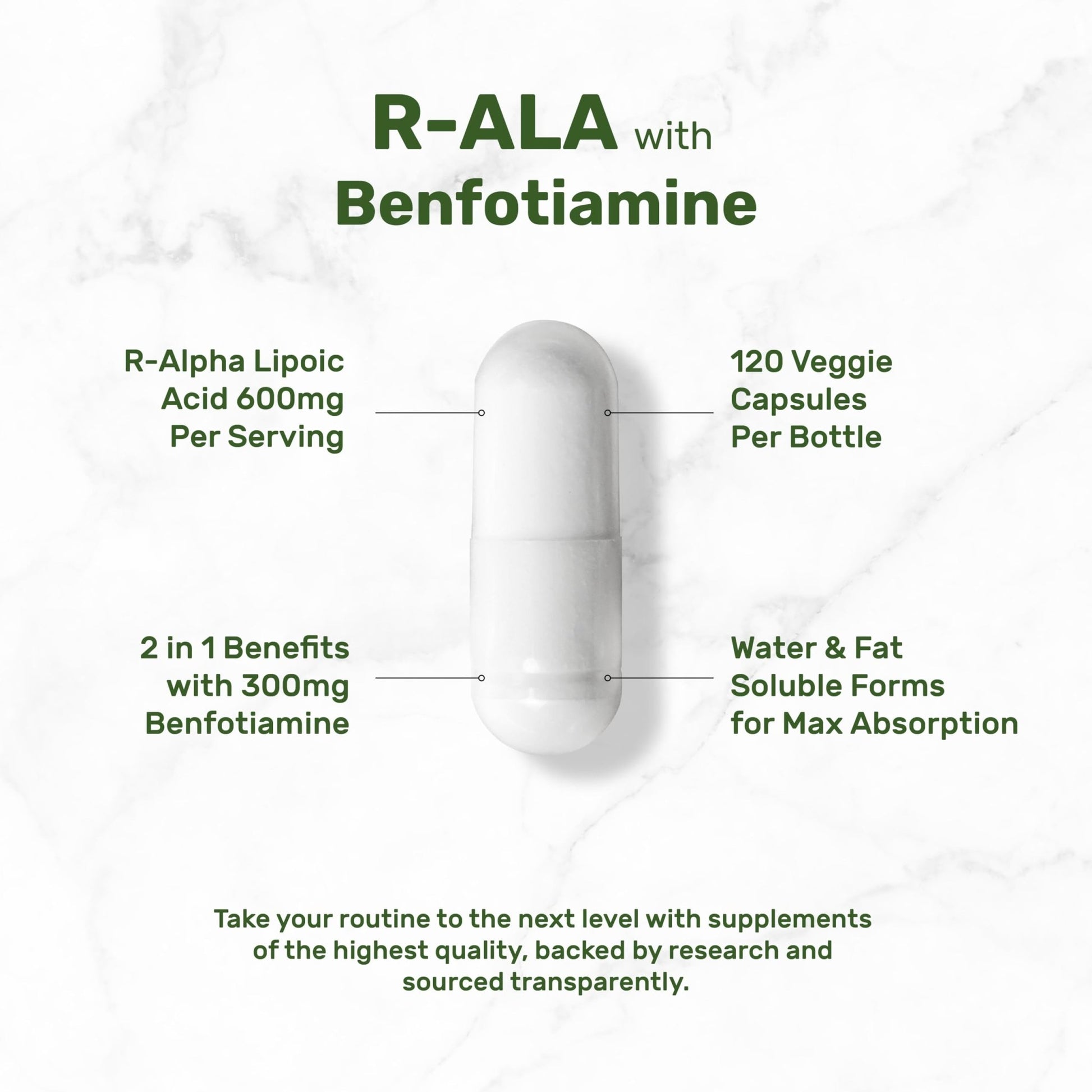 DEAL SUPPLEMENT R Alpha Lipoic Acid 600mg with Benfotiamine 300mg Per Serving, 120 Veggie Capsules – 200mg R-ALA Per Capsule – Antioxidant Supplement - dailyvitalstore