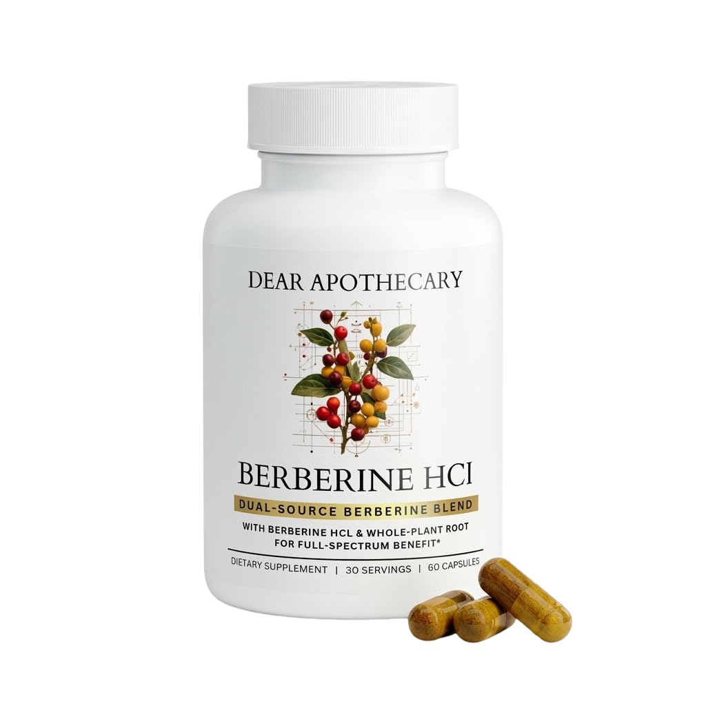 Dear Apothecary Berberine HCl 1200mg Supplement - Dual Source Bark & Root Extract - Berberis Aristata - USA Grown Botanical Extract - dailyvitalstore