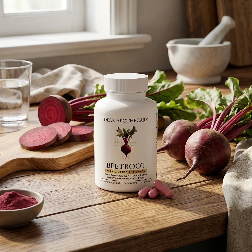Dear Apothecary Organic Beetroot Capsules | 1300mg Beet Root Powder | Nitric Oxide Precursor | 60 Vegetarian Capsules | Non-GMO, Gluten Free, Vegan - dailyvitalstore