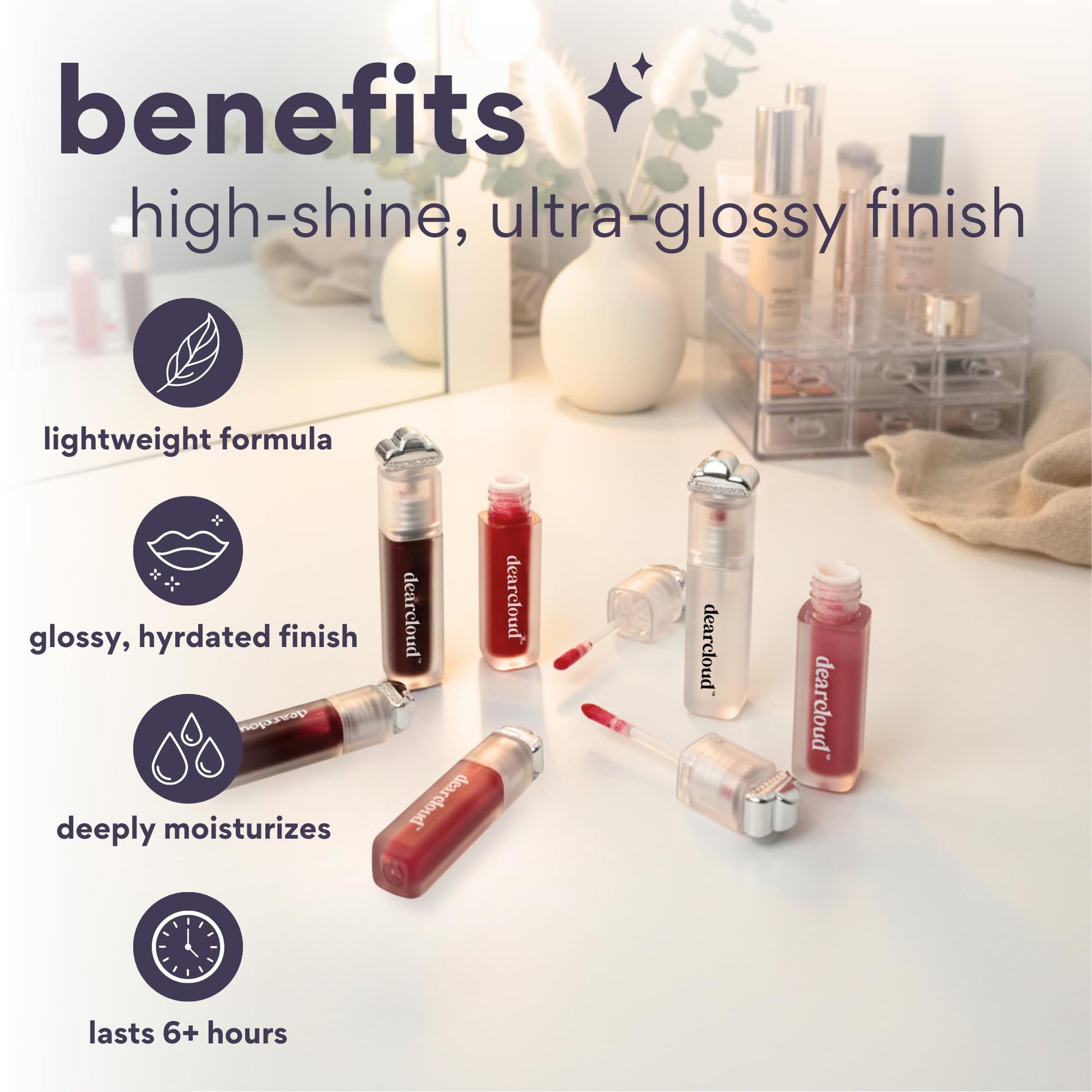 dearcloud Jelly Wave Lush Lip Oil – Clear Lip Gloss and Lip Gloss for Women - Korean skincare essential – Lip Oil for Women with Collagen - Diamond (0.13 oz) - dailyvitalstore