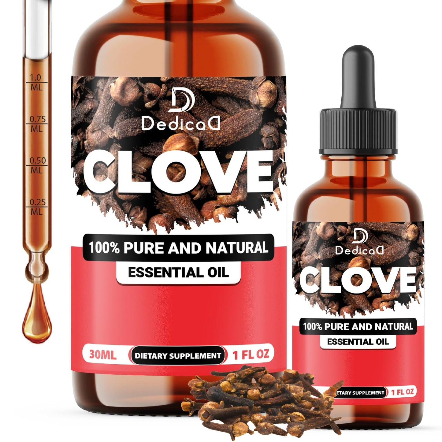 DEDICAD - 1 FL Oz - 30ml - Clove Essential Oil Supplement – for Toothache, Oral Care, Skin & Hair – Clove Oil Organic - dailyvitalstore