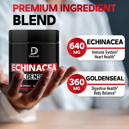 DEDICAD 1000mg Echinacea Goldenseal Capsules - Support Immune System, Well-Being & Overal Health - 60 Veggie Capsules - Non-GMO, Gluten-Free - dailyvitalstore