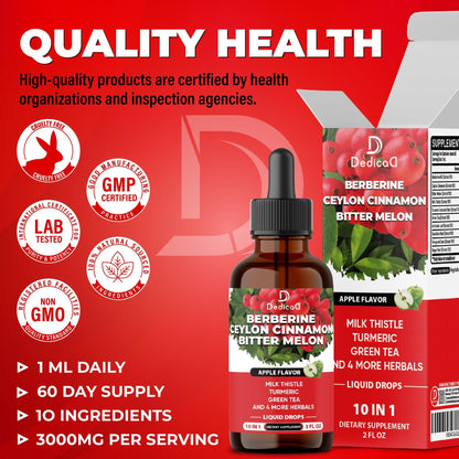 DEDICAD 10in1 Berberine HCl Drops - Liposomal Berberine Liquid - Activator Berberine with Ceylon Cinnamon, Bitter Melon, and 7 More - 60ml - dailyvitalstore