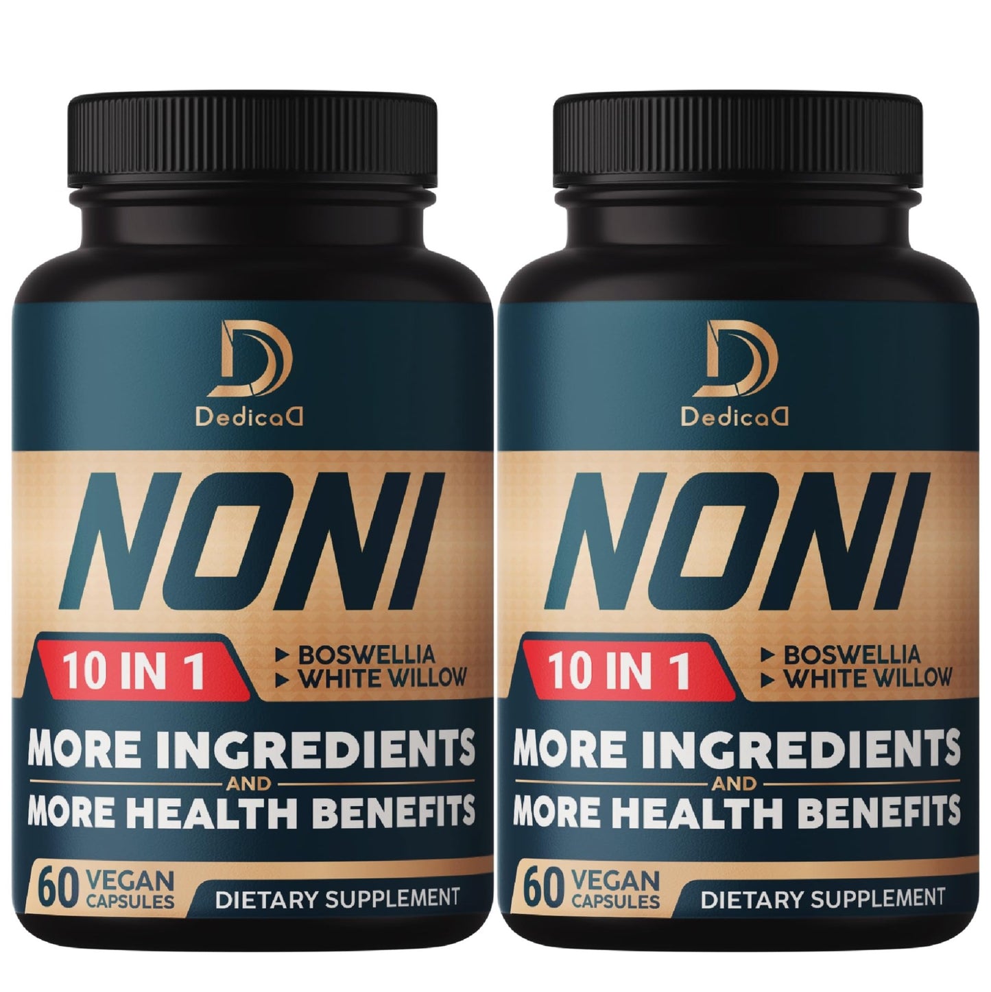 DEDICAD 10in1 Noni Capsules - 4 Month Supply with Elderberry, Boswellia, Turmeric, Ginger & More - Support Muscle, Joint, Digestive & Immune - 2 Packs of 60 Vegan Capsules, Non-GMO & Gluten-Free - dailyvitalstore