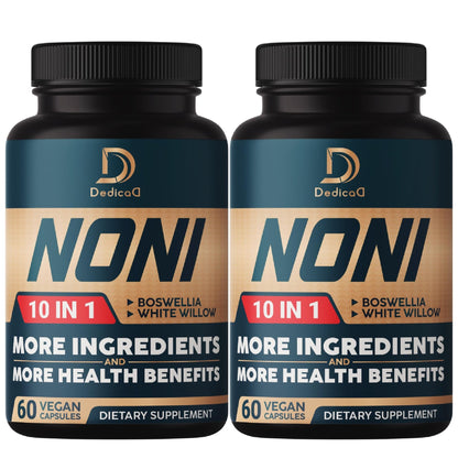 DEDICAD 10in1 Noni Capsules - 4 Month Supply with Elderberry, Boswellia, Turmeric, Ginger & More - Support Muscle, Joint, Digestive & Immune - 2 Packs of 60 Vegan Capsules, Non-GMO & Gluten-Free - dailyvitalstore