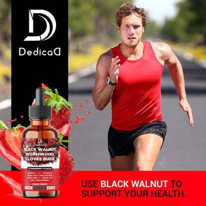 DEDICAD 11in1 Black Walnut Wormwood Cloves Liquid Drops with Cloves Buds, Senna Leaf, Psyllium Husk, Fennel Seed, Papaya Leaf and More - 2 oz Fl - 60 Days - Strawberry Flavor - dailyvitalstore