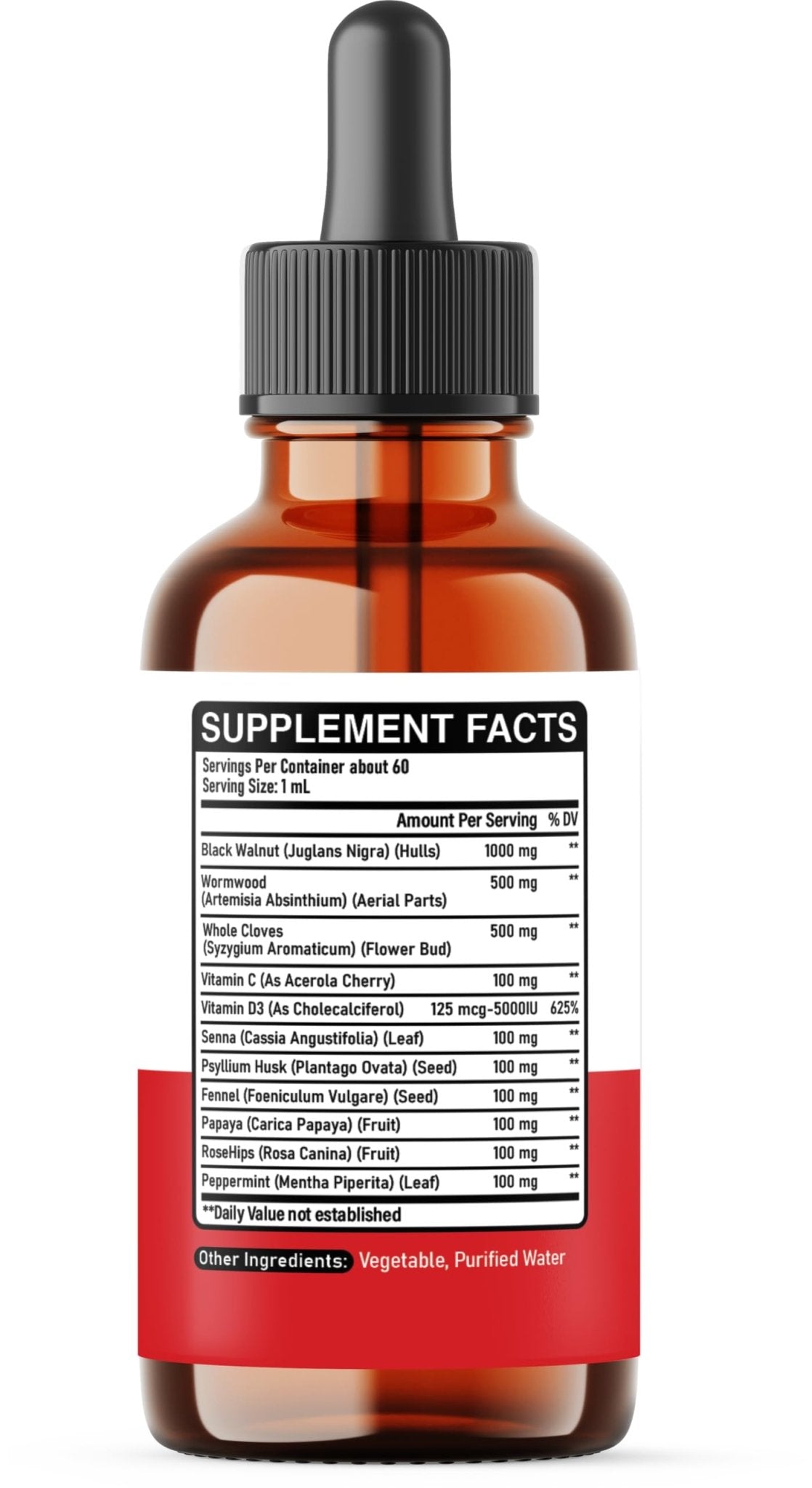 DEDICAD 11in1 Black Walnut Wormwood Cloves Liquid Drops with Cloves Buds, Senna Leaf, Psyllium Husk, Fennel Seed, Papaya Leaf and More - 2 oz Fl - 60 Days - Strawberry Flavor - dailyvitalstore