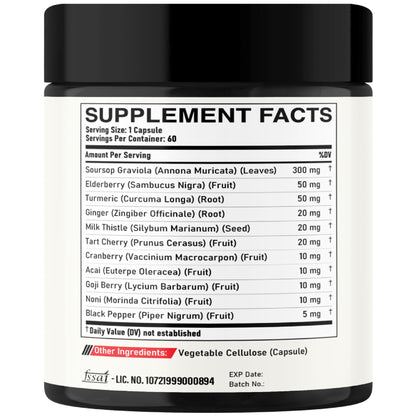DEDICAD 11in1 Graviola Soursop Capsules - Blended with Elderberry, Turmeric, Ginger, Milk Thistle, Cranberry & More - Support Positive Mood, Immune System & Body Management - dailyvitalstore