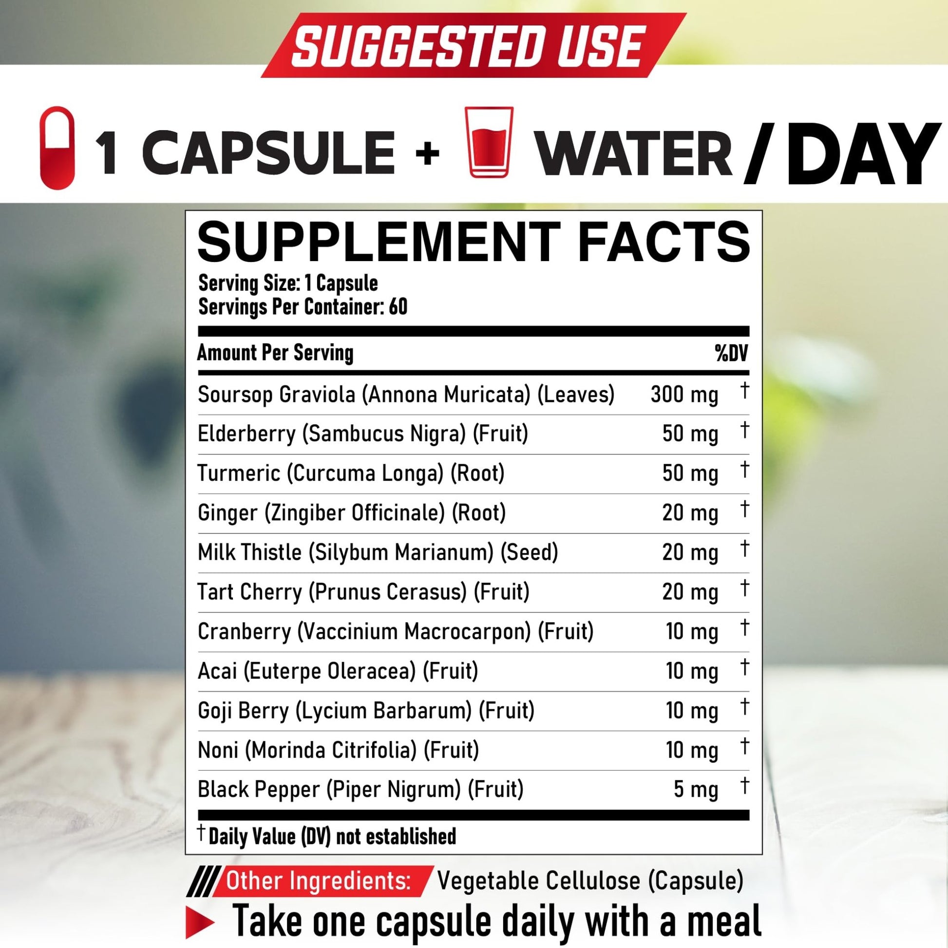 DEDICAD 11in1 Graviola Soursop Capsules - Blended with Elderberry, Turmeric, Ginger, Milk Thistle, Cranberry & More - Support Positive Mood, Immune System & Body Management - dailyvitalstore