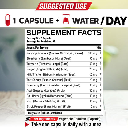 DEDICAD 11in1 Graviola Soursop Capsules - Blended with Elderberry, Turmeric, Ginger, Milk Thistle, Cranberry & More - Support Positive Mood, Immune System & Body Management - dailyvitalstore