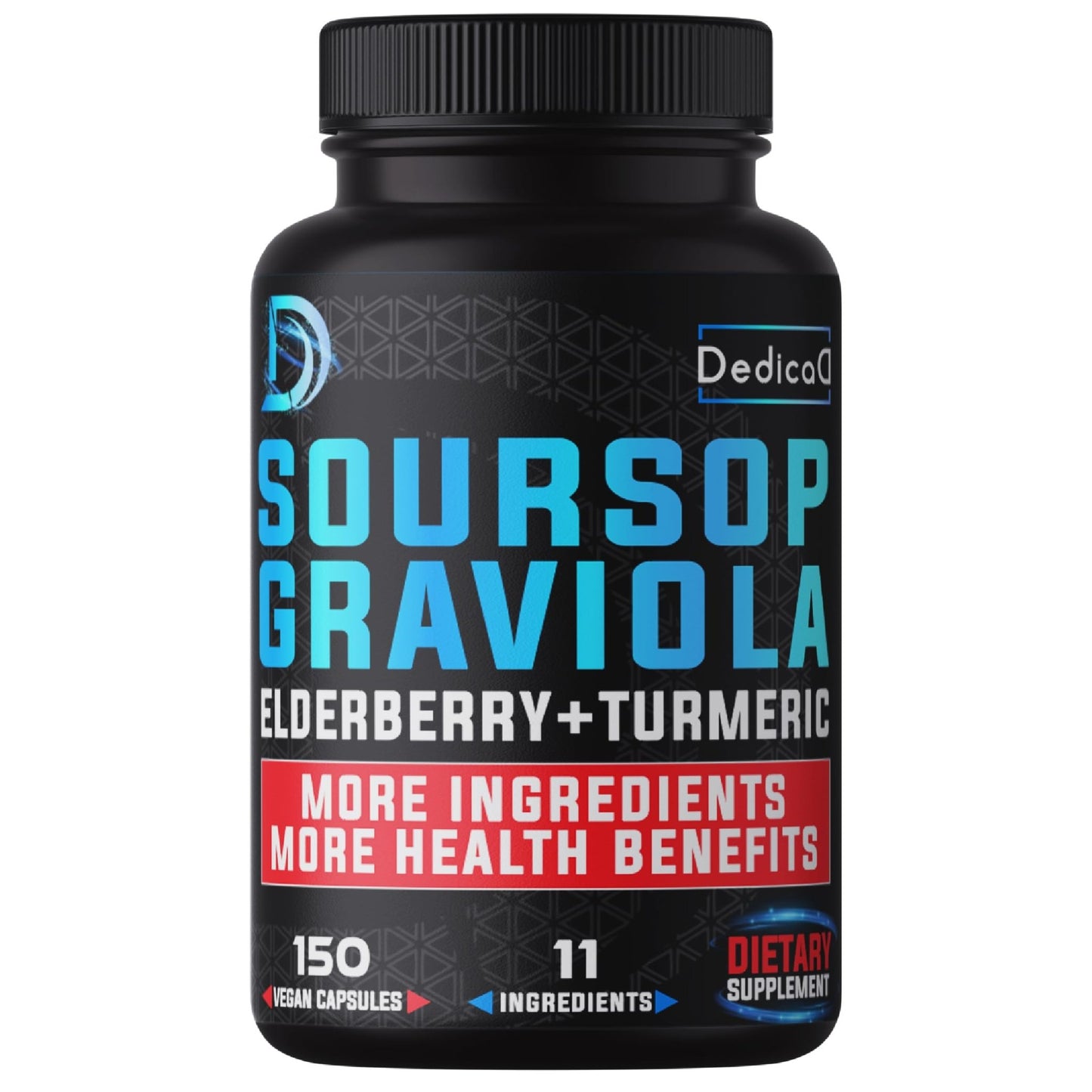 DEDICAD 11in1 Graviola Soursop Capsules for 5 Months Supply with Soursop Fruit, Elderberry, Turmeric, Ginger, Milk Thistle, Cranberry & More - Mood - 150 Vegan Capsules - dailyvitalstore