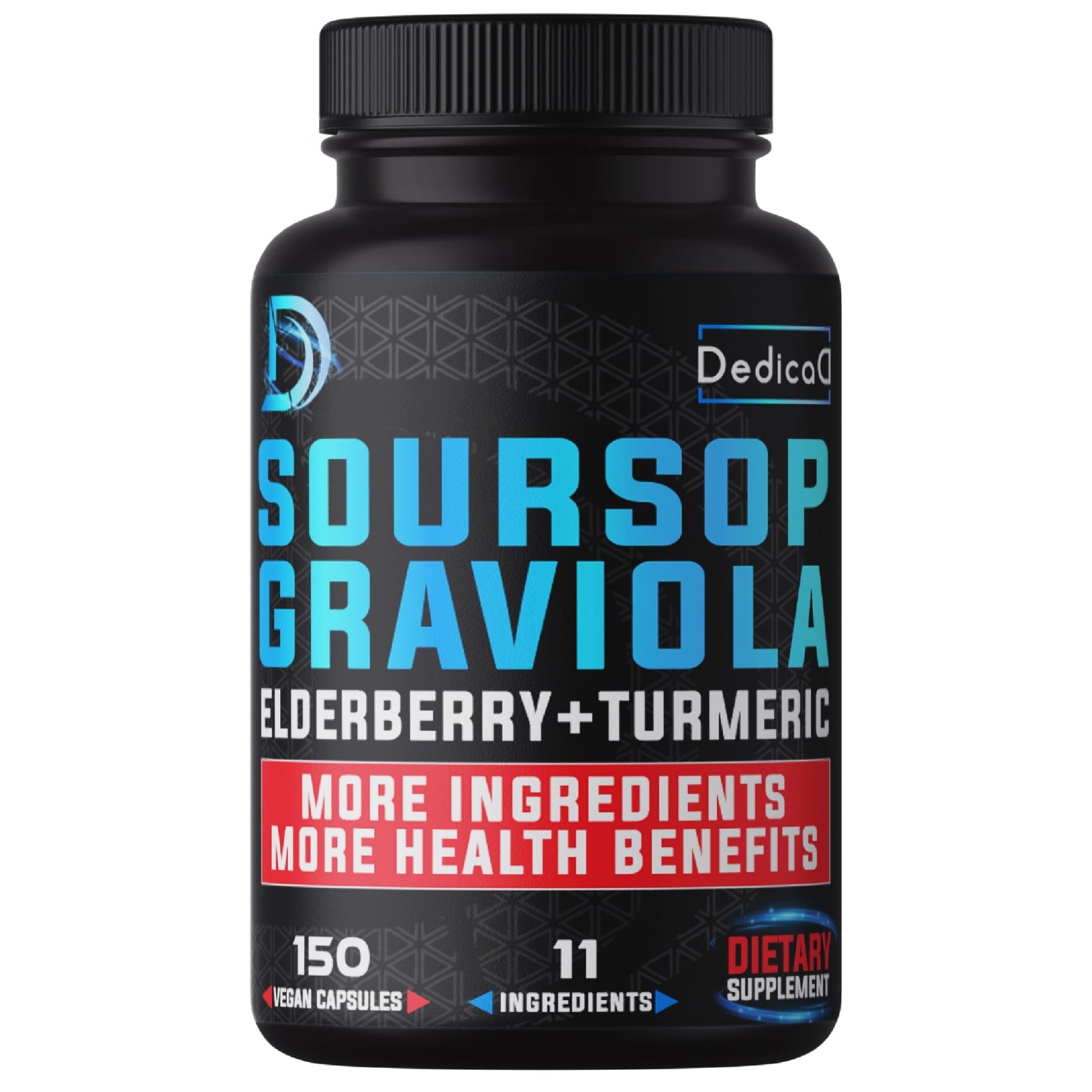 DEDICAD 11in1 Graviola Soursop Capsules for 5 Months Supply with Soursop Fruit, Elderberry, Turmeric, Ginger, Milk Thistle, Cranberry & More - Mood - 150 Vegan Capsules - dailyvitalstore
