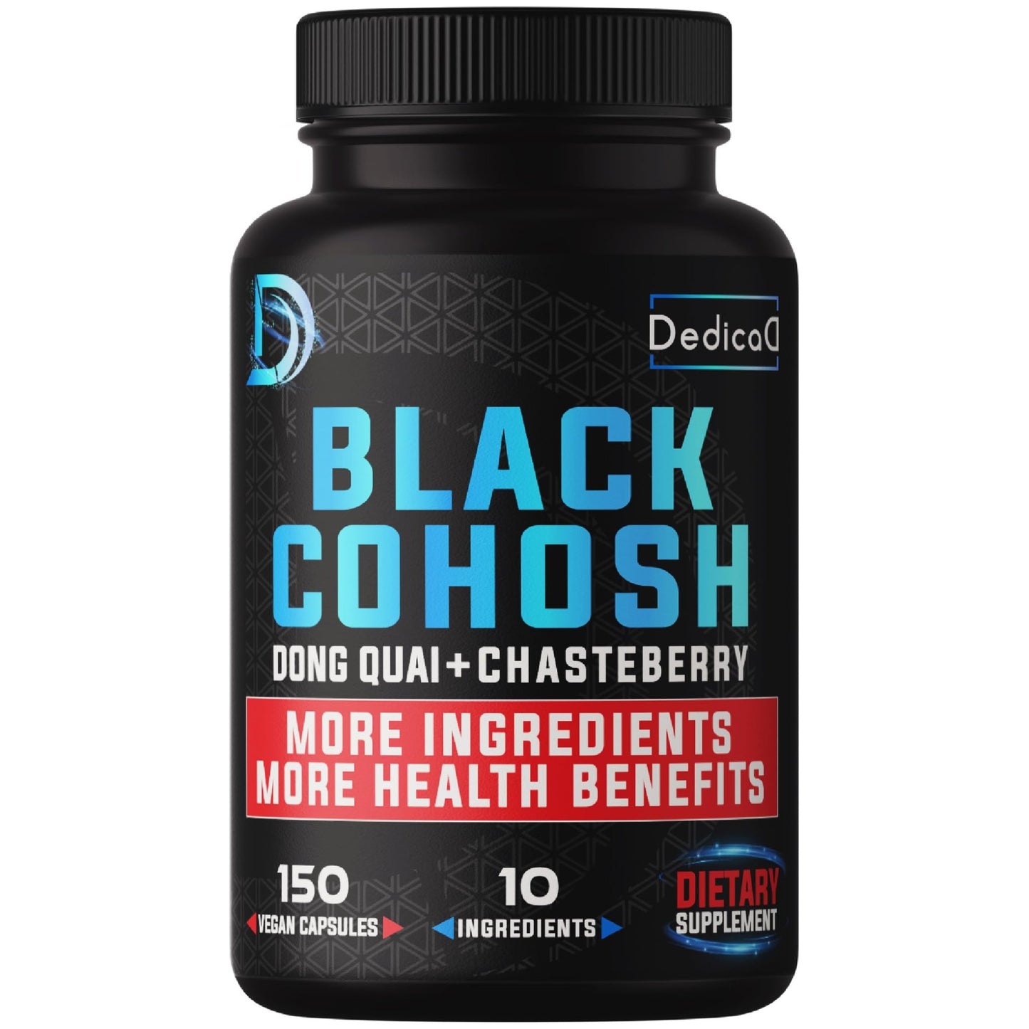 DEDICAD 12in1 Black Cohosh 5-Month Supply for Menopause Support Supplement with Dong Quai, Chasteberry, Red Raspberry, Licorice, Wild Yam & More - 150 Capsules - dailyvitalstore