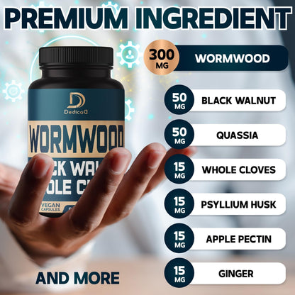 DEDICAD 12in1 Wormwood Black Walnut Clove Capsules - Immune, and Mood Support - 3 Month Supply - 90 Vegan Capsules - dailyvitalstore