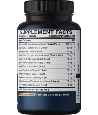 DEDICAD 12in1 Wormwood Black Walnut Clove Capsules - Immune, and Mood Support - 3 Month Supply - 90 Vegan Capsules - dailyvitalstore