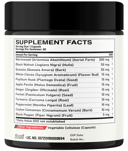 DEDICAD 12in1 Wormwood Capsules Black Walnut Cloves, Ginger, Turmeric Curcumin & Black Pepper - Immune System - 60 Capsules - dailyvitalstore
