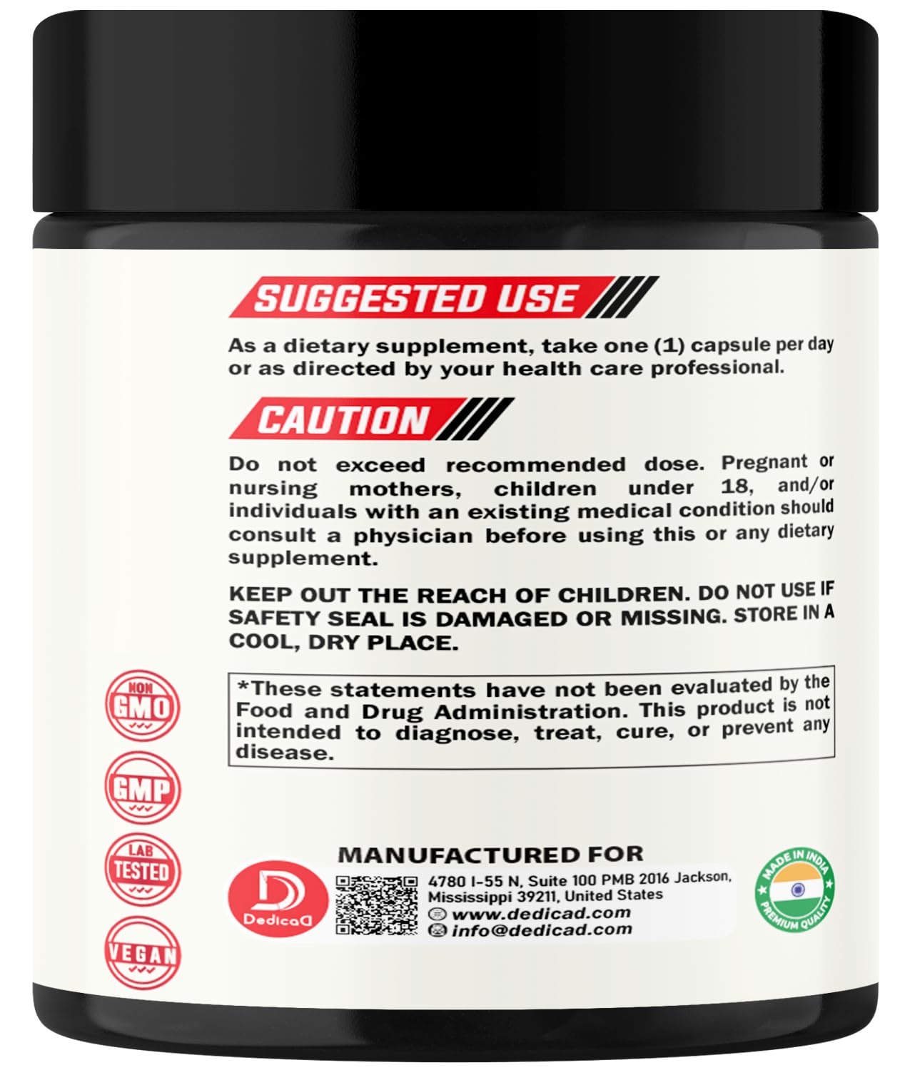 DEDICAD 12in1 Wormwood Capsules Black Walnut Cloves, Ginger, Turmeric Curcumin & Black Pepper - Immune System - 60 Capsules - dailyvitalstore