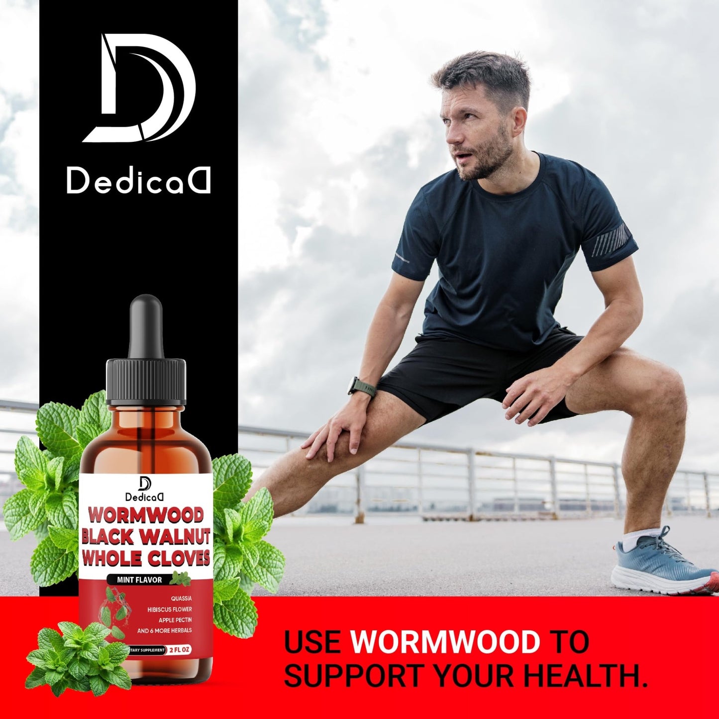 DEDICAD 12in1 Wormwood Liquid Drops Added Black Walnut, Whole Cloves and 9 More Herbs - 2 Fl Oz - 60 Days Supply - Mint Flavor - dailyvitalstore