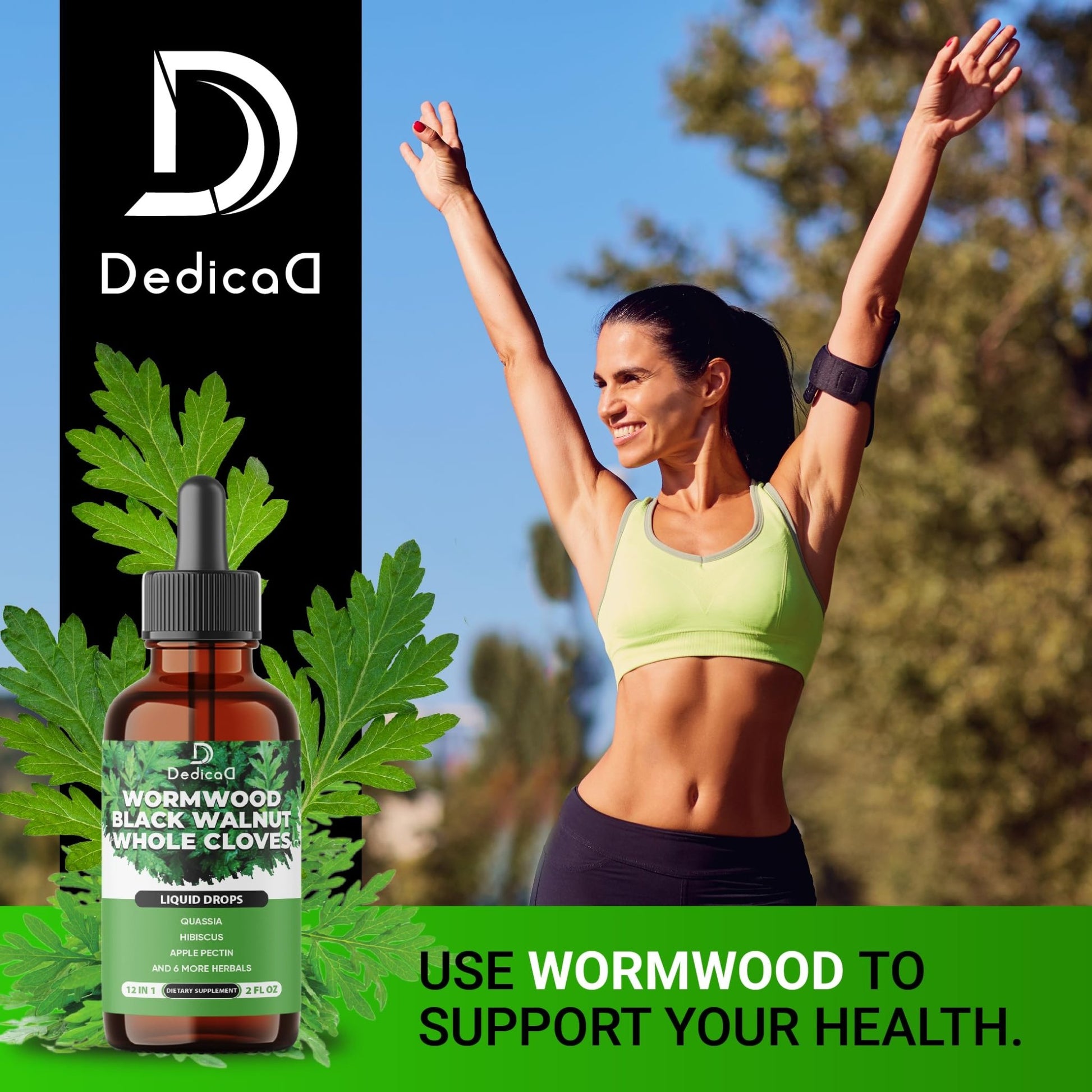 DEDICAD 12in1 Wormwood Liquid Drops - Black Walnut Wormwood Tincture Liquid Extract Whole Cloves and 9 More Herbs - 60 Days Supply - dailyvitalstore