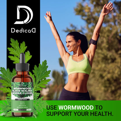 DEDICAD 12in1 Wormwood Liquid Drops - Black Walnut Wormwood Tincture Liquid Extract Whole Cloves and 9 More Herbs - 60 Days Supply - dailyvitalstore