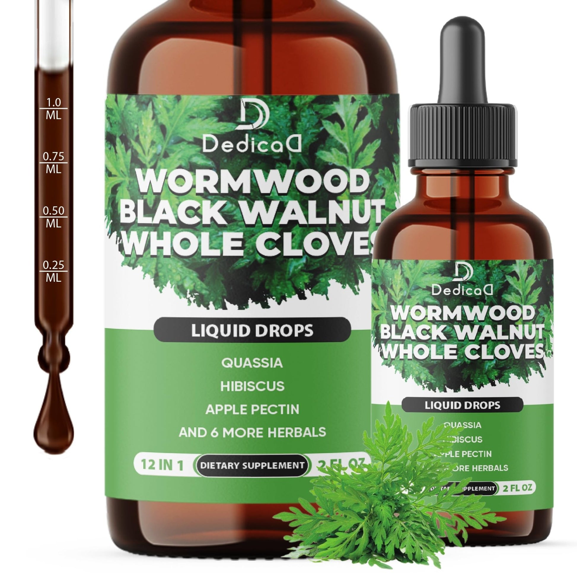 DEDICAD 12in1 Wormwood Liquid Drops - Black Walnut Wormwood Tincture Liquid Extract Whole Cloves and 9 More Herbs - 60 Days Supply - dailyvitalstore