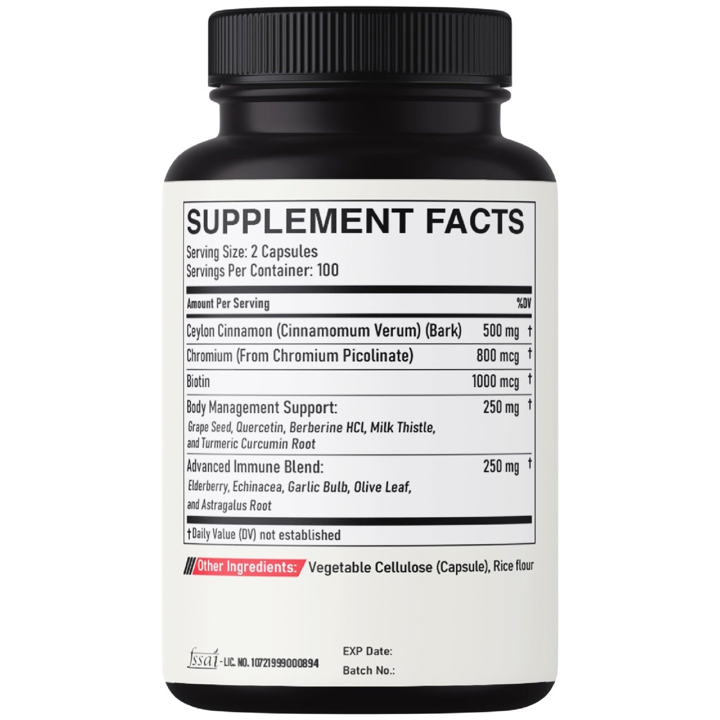 DEDICAD 13in1 Ceylon Cinnamon Capsules - 200 Capsules with Chromium Picolinate, Biotin, Grape Seed, Elderberry & More - dailyvitalstore