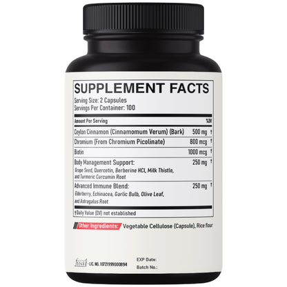 DEDICAD 13in1 Ceylon Cinnamon Capsules - 200 Capsules with Chromium Picolinate, Biotin, Grape Seed, Elderberry & More - dailyvitalstore