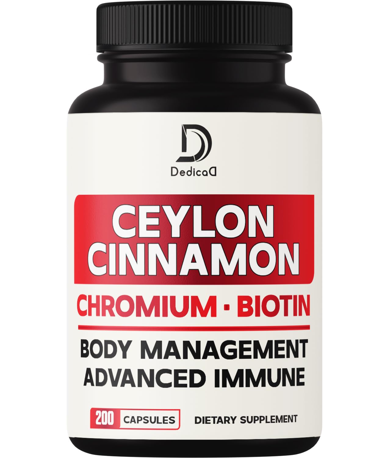 DEDICAD 13in1 Ceylon Cinnamon Capsules - 200 Capsules with Chromium Picolinate, Biotin, Grape Seed, Elderberry & More - dailyvitalstore