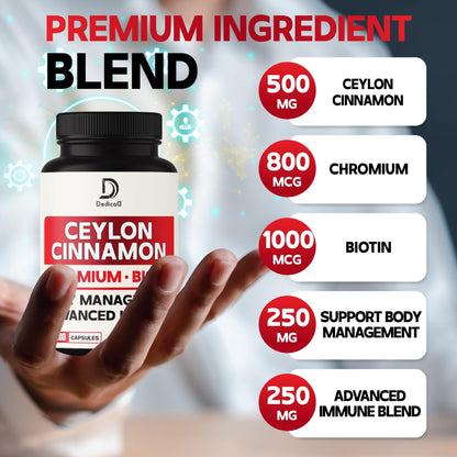 DEDICAD 13in1 Ceylon Cinnamon Capsules - 200 Capsules with Chromium Picolinate, Biotin, Grape Seed, Elderberry & More - dailyvitalstore