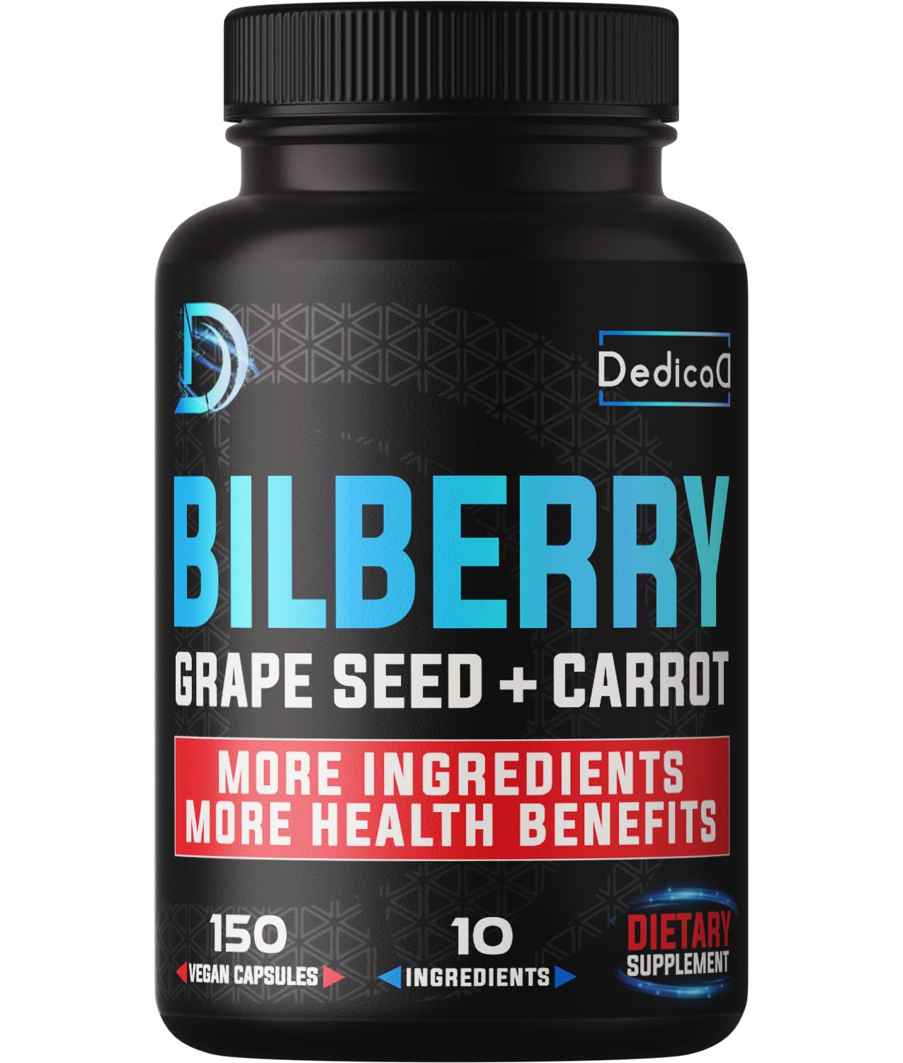 DEDICAD 20:1 Bilberry Extract Capsules - 5 Month Supply - Support Eyes, Vision & Heart Health - 10in1 Plus Grape Seed, Carrot, Elderberry, Eyebright & Others - 150 Counts - dailyvitalstore