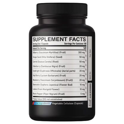 DEDICAD 20:1 Bilberry Extract Capsules - 5 Month Supply - Support Eyes, Vision & Heart Health - 10in1 Plus Grape Seed, Carrot, Elderberry, Eyebright & Others - 150 Counts - dailyvitalstore